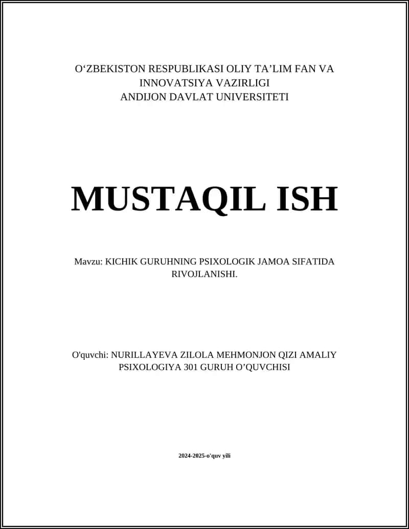 KICHIK GURUHNING PSIXOLOGIK JAMOA SIFATIDA RIVOJLANISHI 1