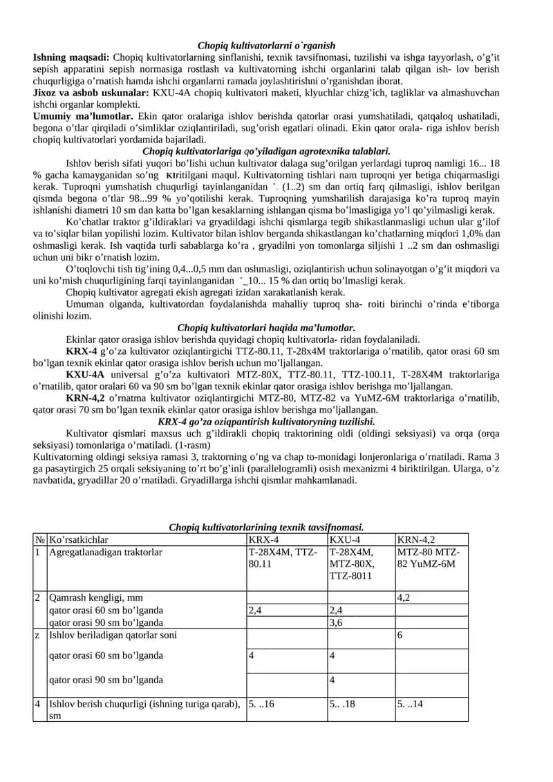 Chopiq kultivatorlarni o`rganish 1