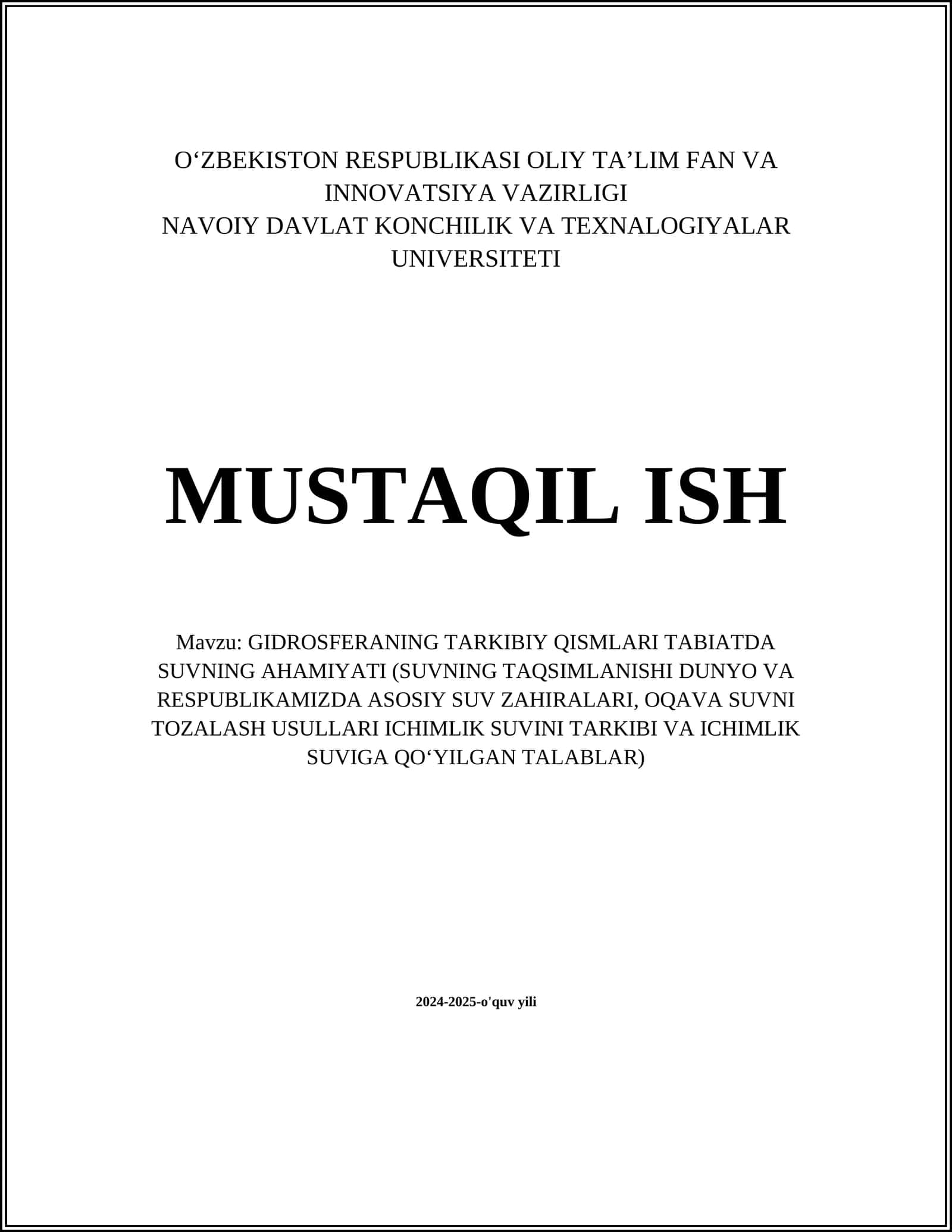 GIDROSFERANING TARKIBIY QISMLARI TABIATDA SUVNING AHAMIYATI 1