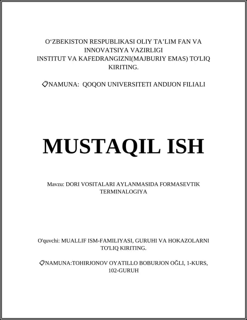Dori Vositalari Aylanmasida Formasevtik Terminologiya 1