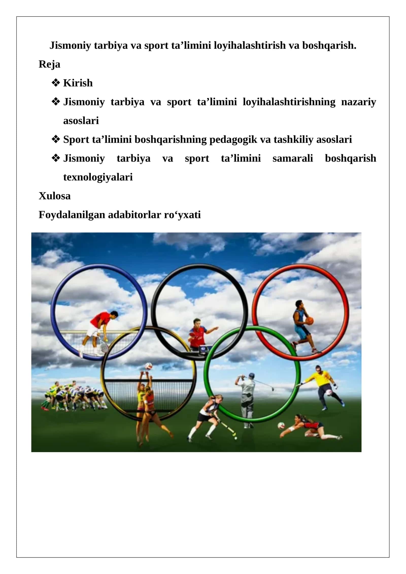 Jismoniy tarbiya va sport ta'limini loyihalashtirish va boshqarish 1