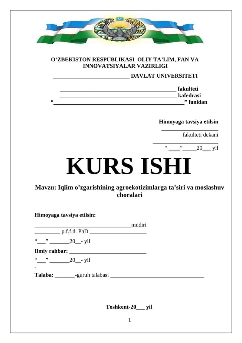 Iqlim o’zgarishining agroekotizimlarga ta’siri va moslashuv choralari 1