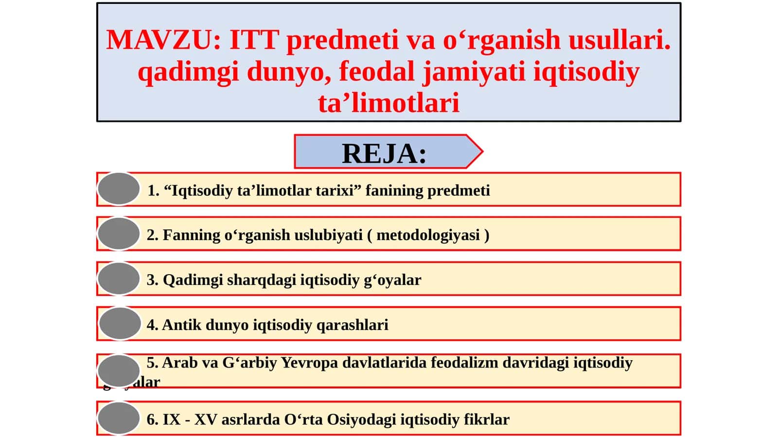 ITT predmeti va o‘rganish usullari.qadimgi dunyo,feodal jamiyati iqtisodiy ta’limotlari 1
