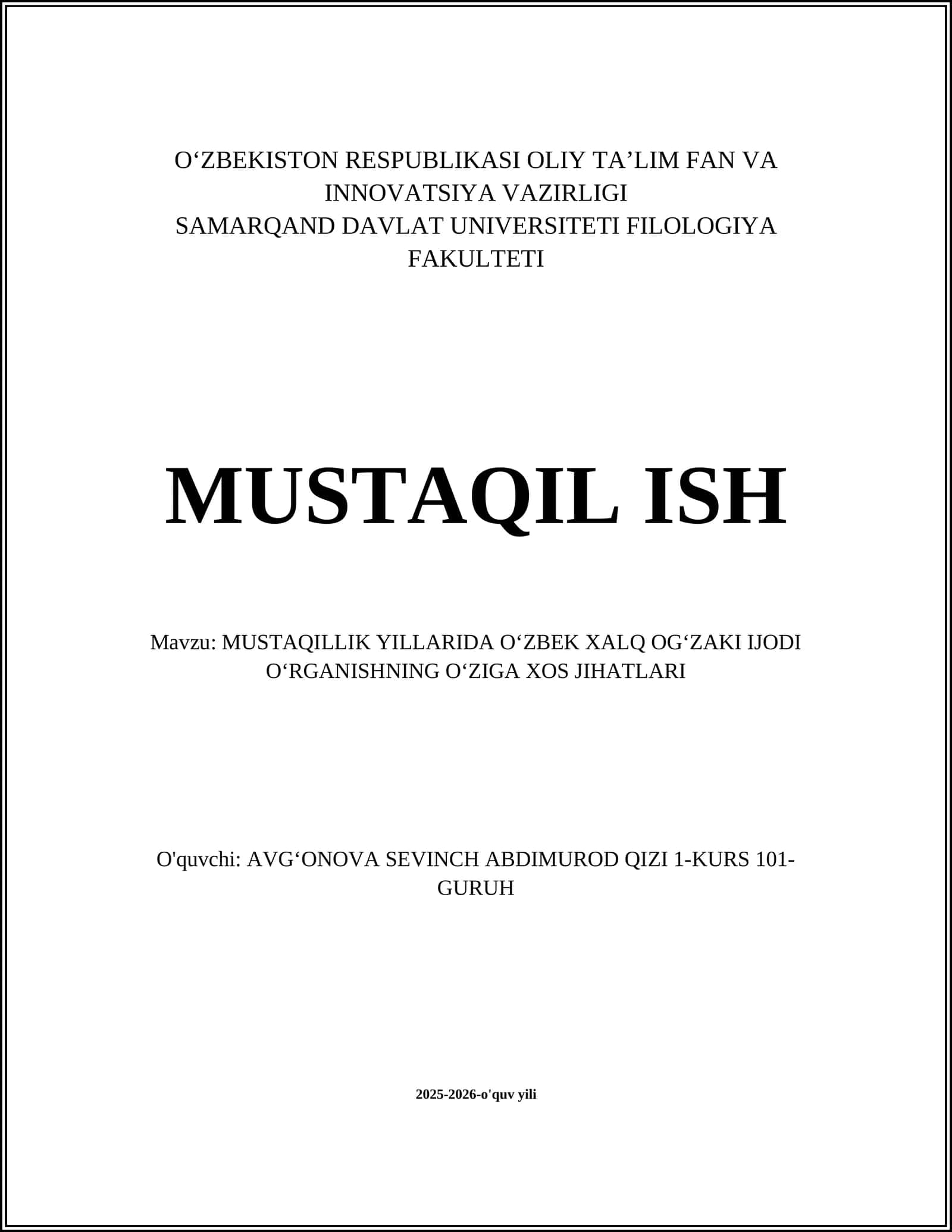 MUSTAQILLIK YILLARIDA OʻZBEK XALQ OGʻZAKI IJODI OʻRGANISHNING OʻZIGA XOS JIHATLARI 1