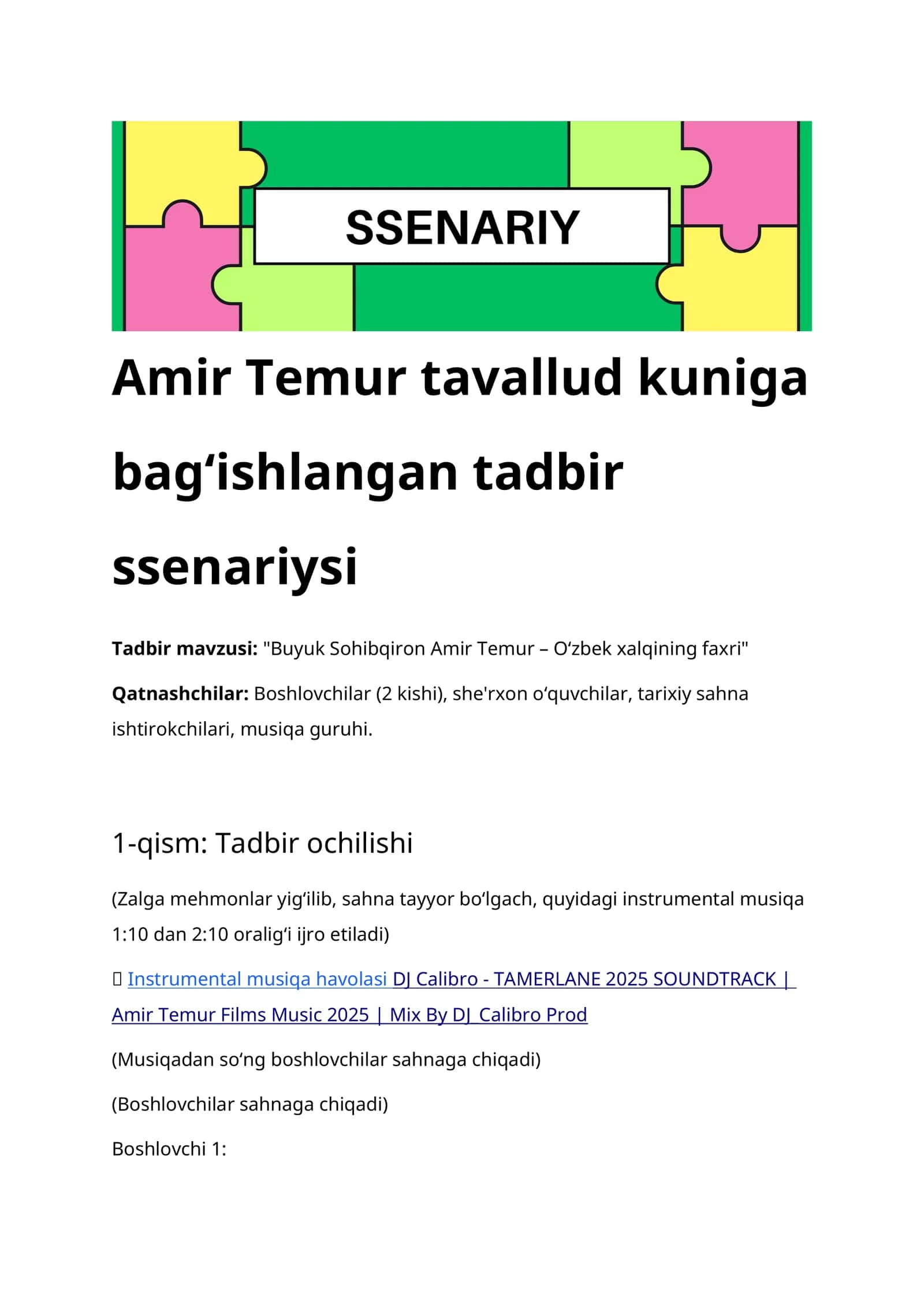 "Buyuk Sohibqiron Amir Temur – O‘zbek xalqining faxri" 1