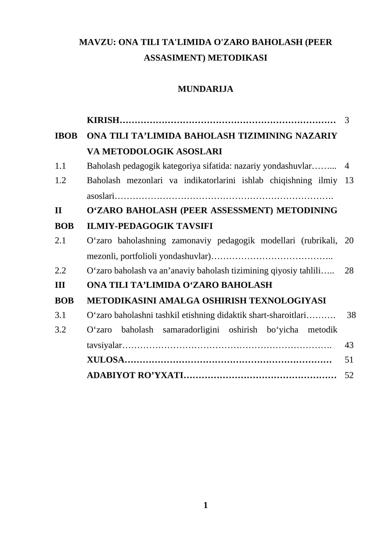 ONA TILI TA'LIMIDA O'ZARO BAHOLASH (PEER ASSESSMENT) METODIKASI 1