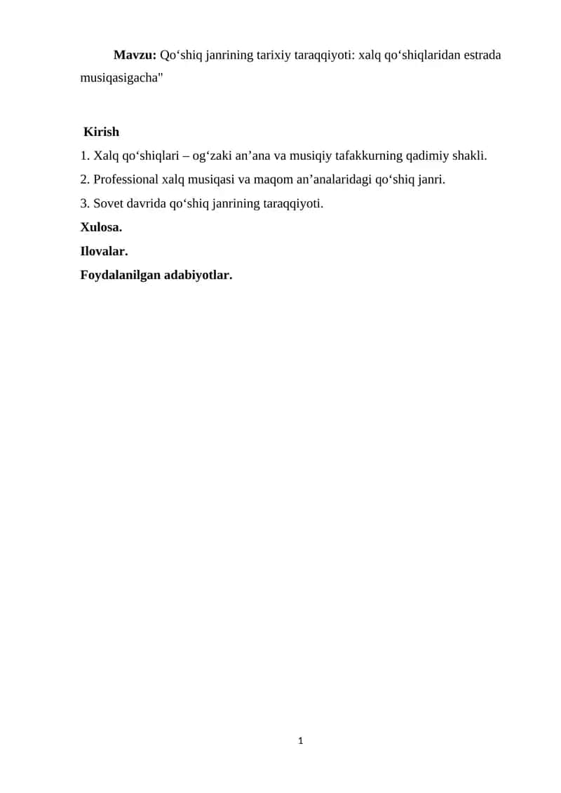 Qo‘shiq janrining tarixiy taraqqiyoti: xalq qo‘shiqlaridan estrada musiqasigacha 1