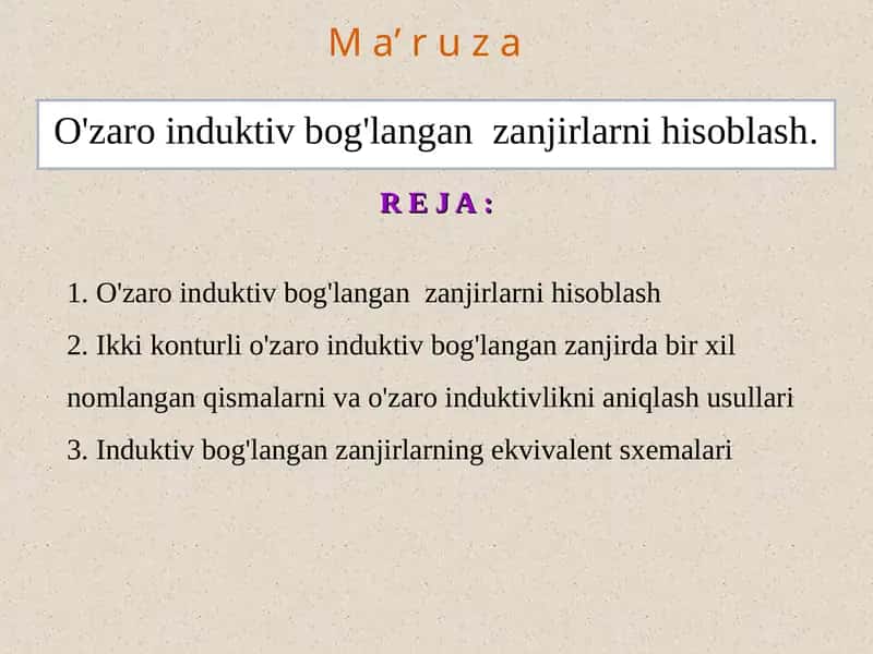 O'zaro induktiv bog'langan zanjirlarni hisoblash 1