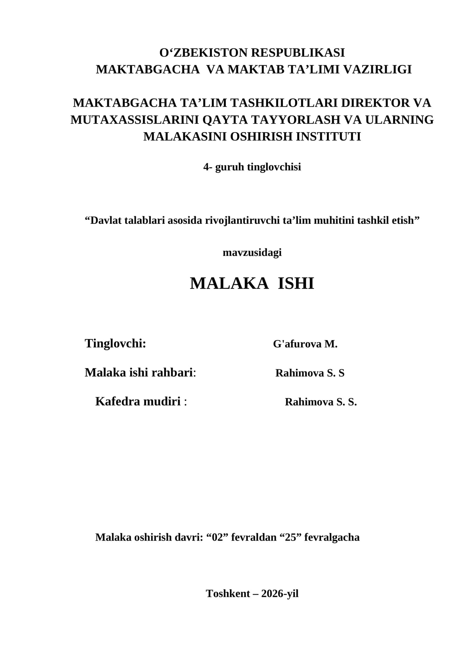 Davlat talablari asosida rivojlantiruvchi ta’lim muhitini tashkil etish 1