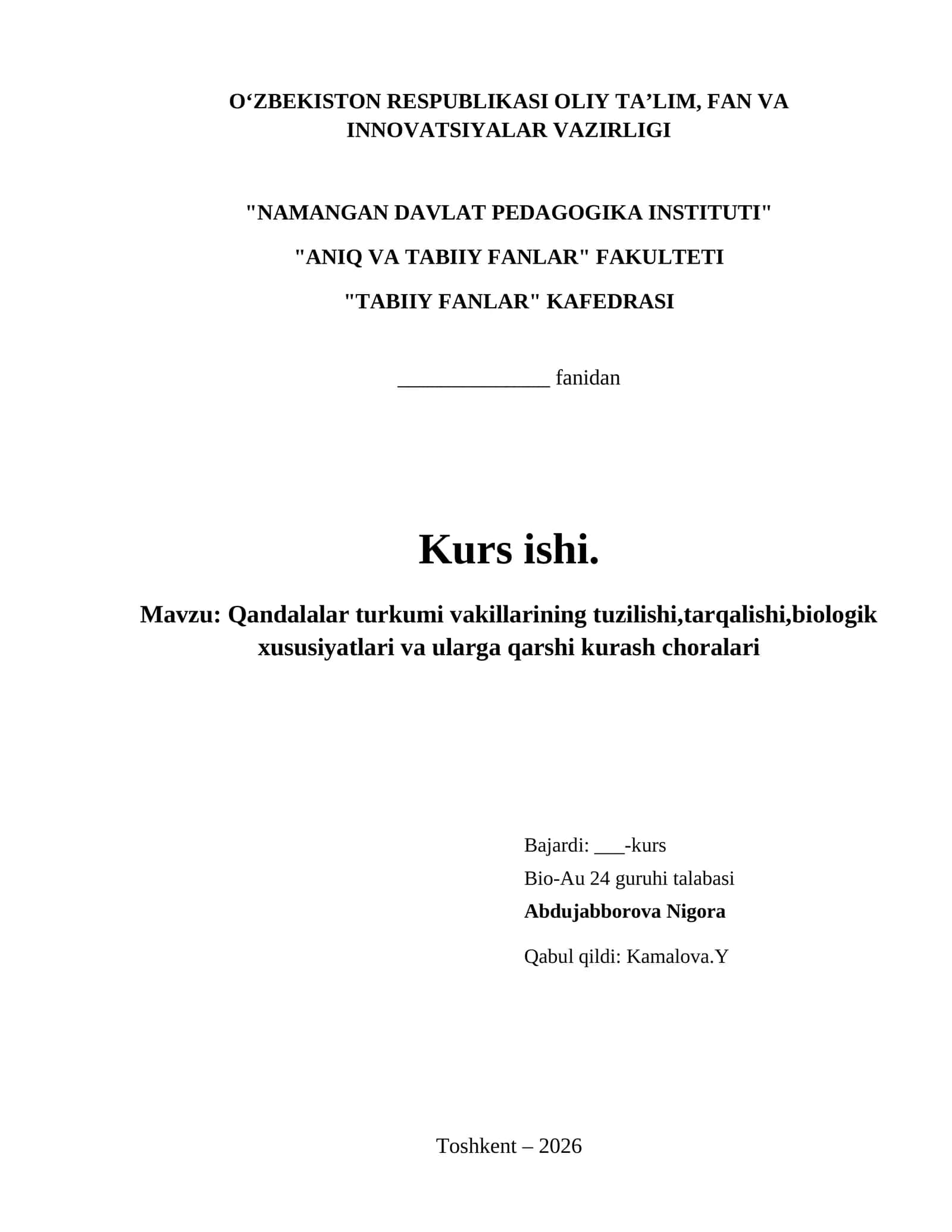 Qandalalar turkumi vakillarining tuzilishi,tarqalishi,biologik xususiyatlari va ularga qarshi kurash choralari 1
