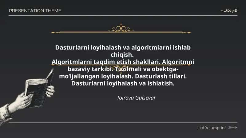 Dasturlarni loyihalash va algoritmlarni ishlab chiqish 1