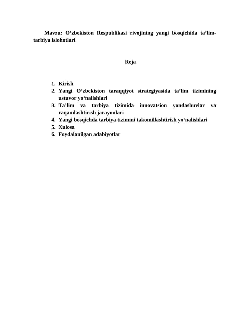 O‘zbekiston Respublikasi rivojining yangi bosqichida ta’lim-tarbiya islohotlari 1