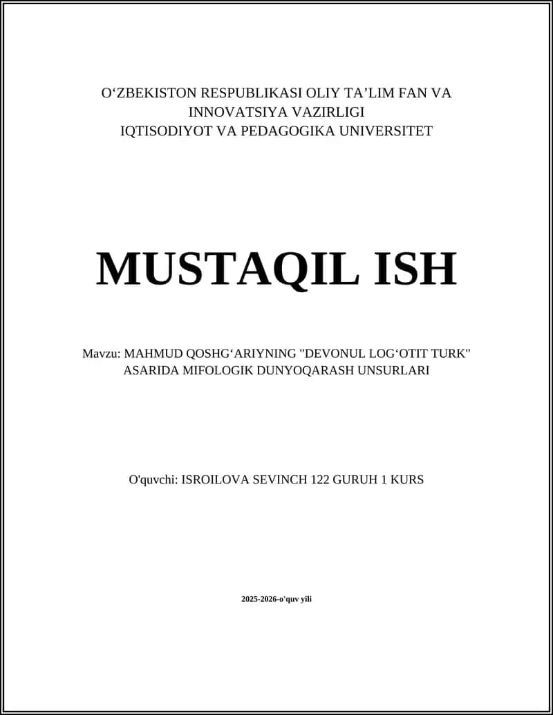 MAHMUD QOSHGʻARIYNING "DEVONUL LOGʻOTIT TURK" ASARIDA MIFOLOGIK DUNYOQARASH UNSURLARI 1