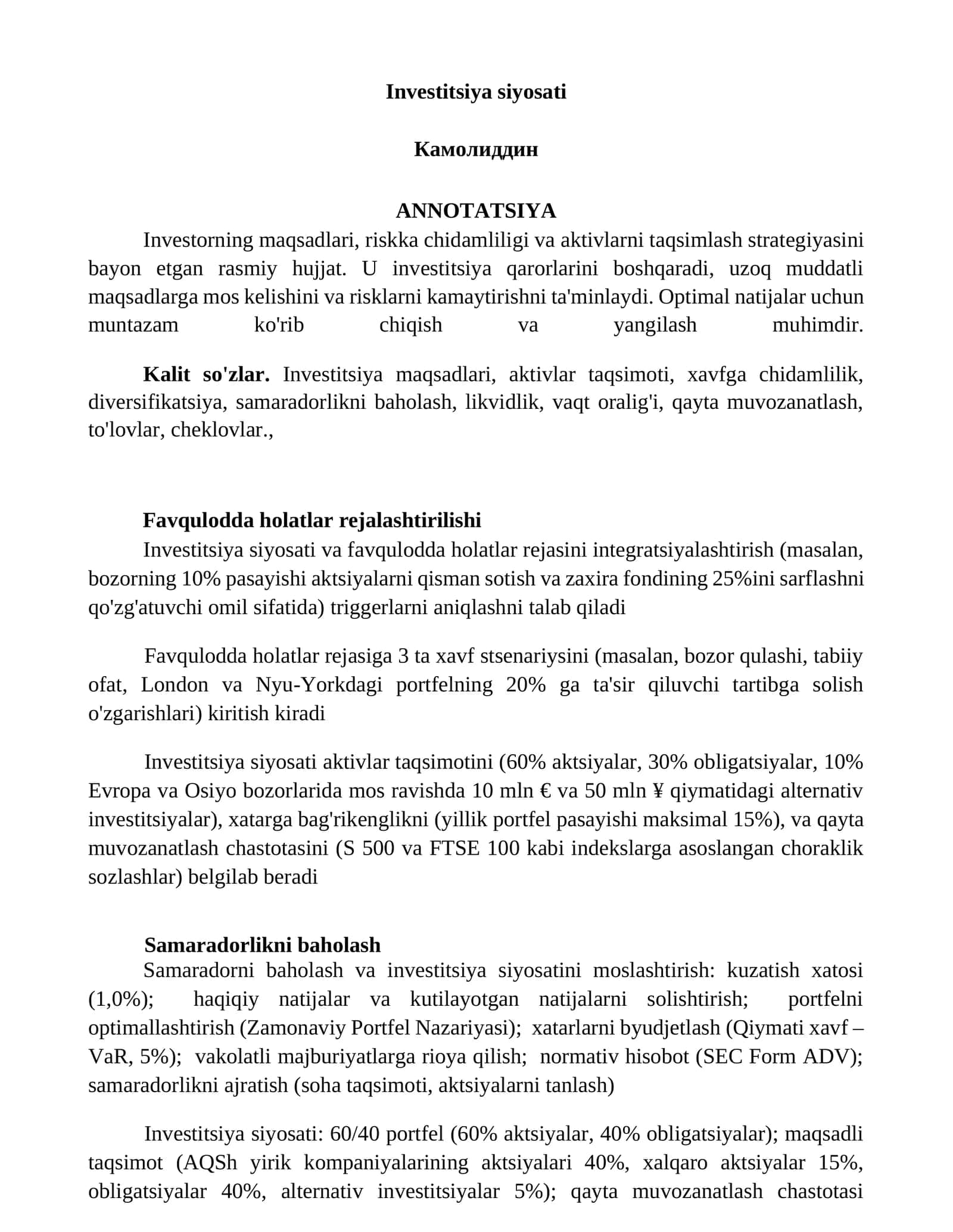 Investitsiya siyosati 1