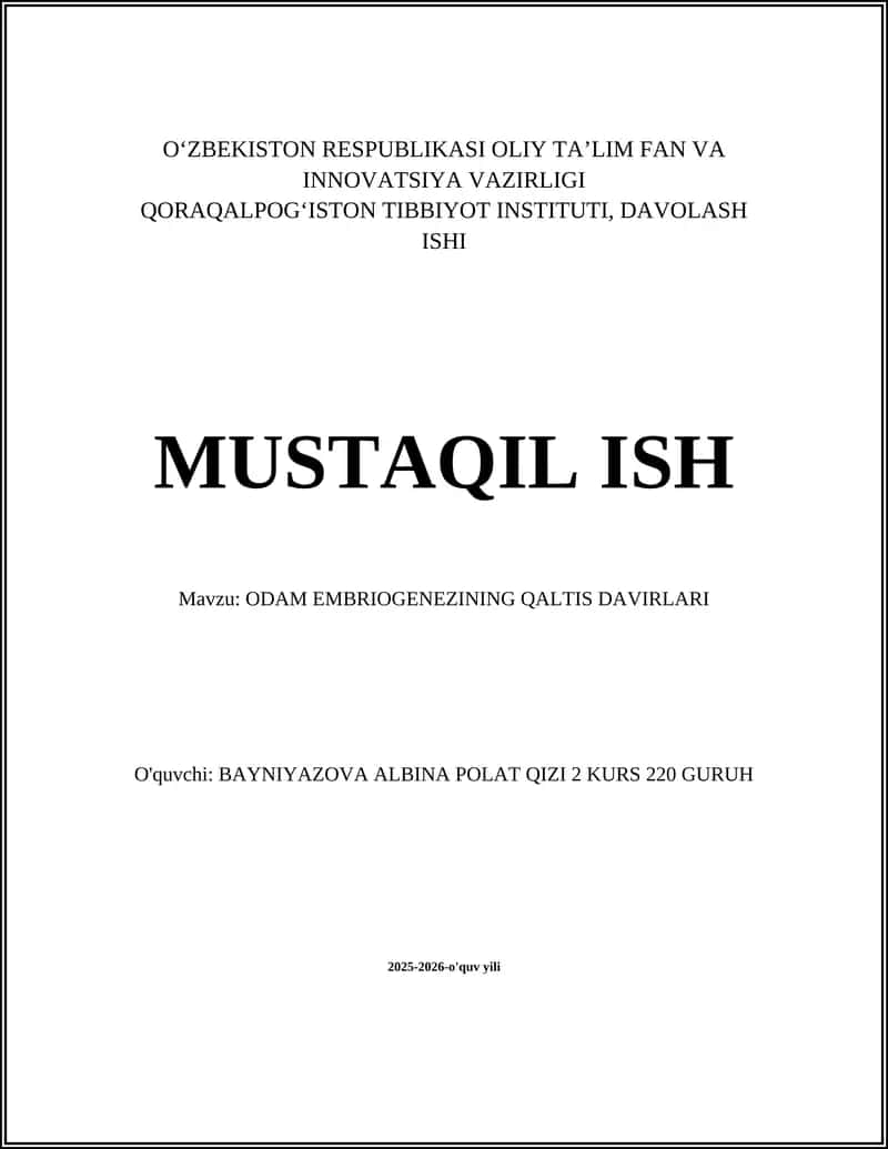 ODAM EMBRIOGENEZINING QALTIS DAVIRLARI 1