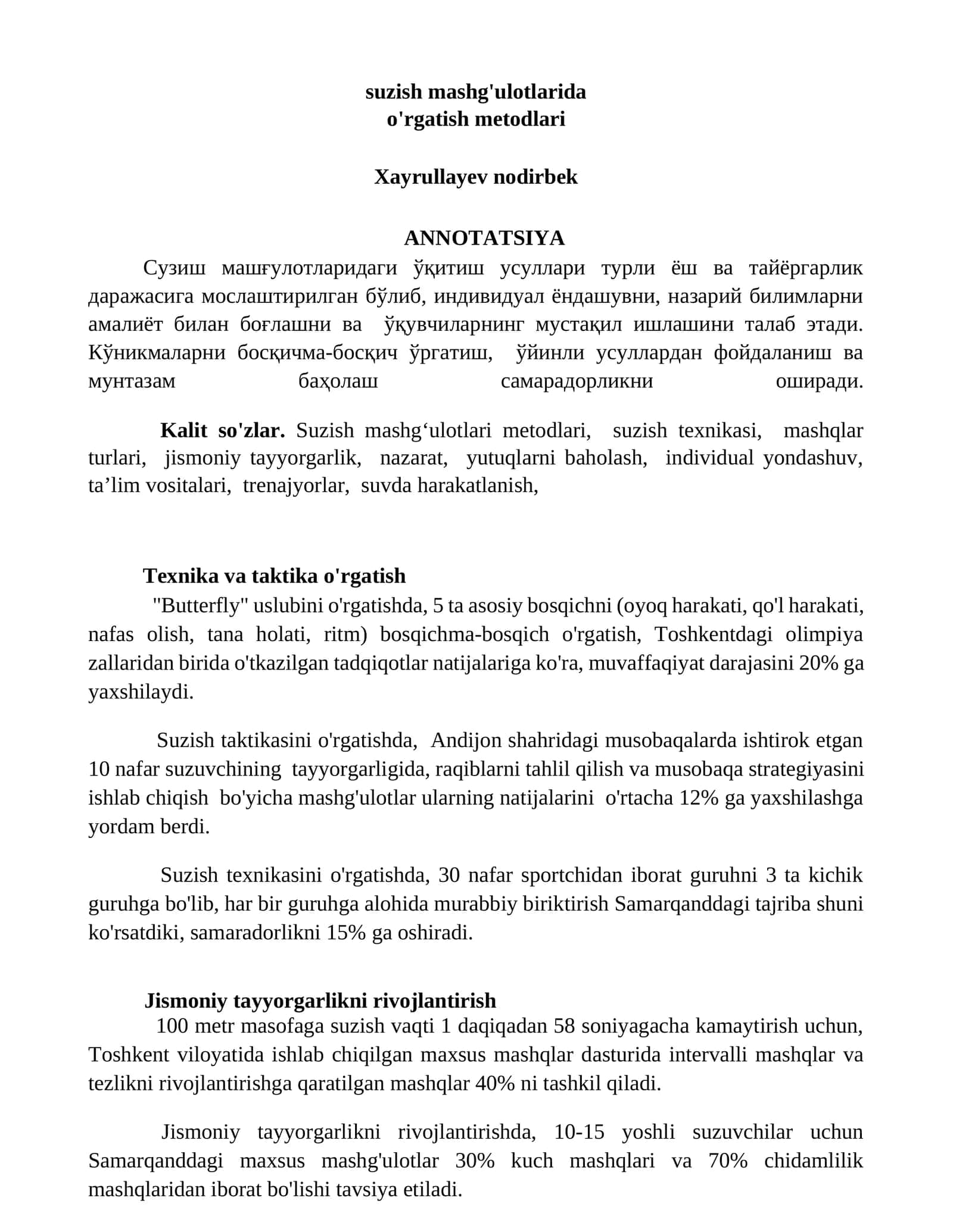 Suzish mashg'ulotlarida o'rgatish metodlari 1