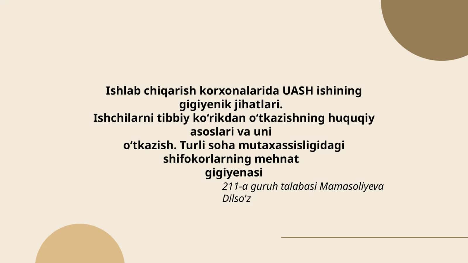 UASH ishining gigiyenik jihatlari 1