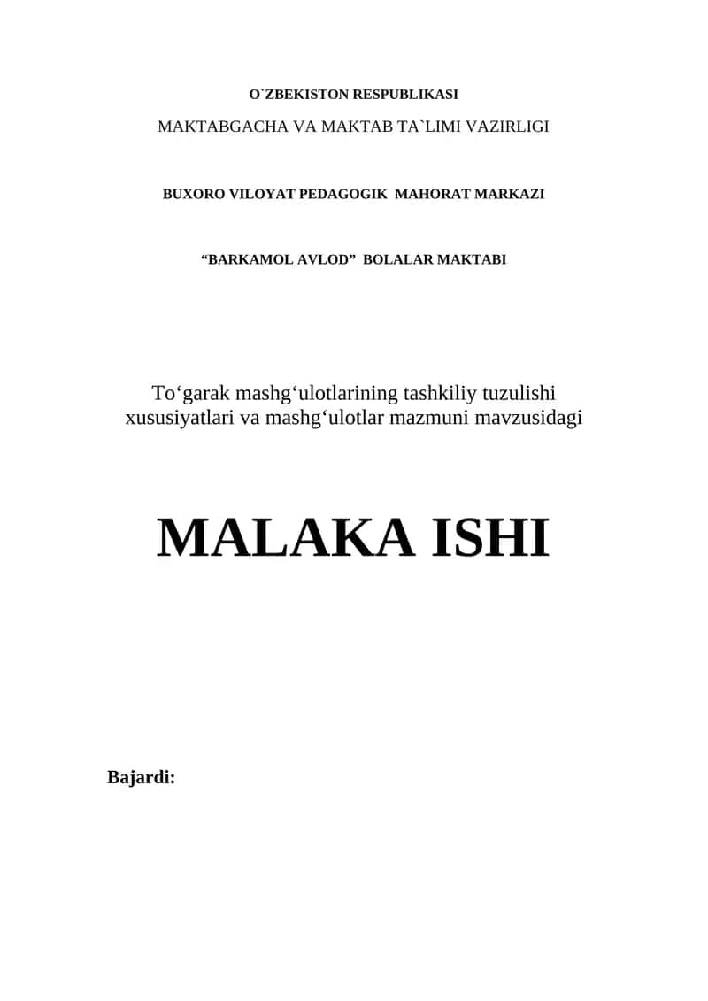 To'garak mashg'ulotlarining tashkiliy tuzilishi va mazmuni 1