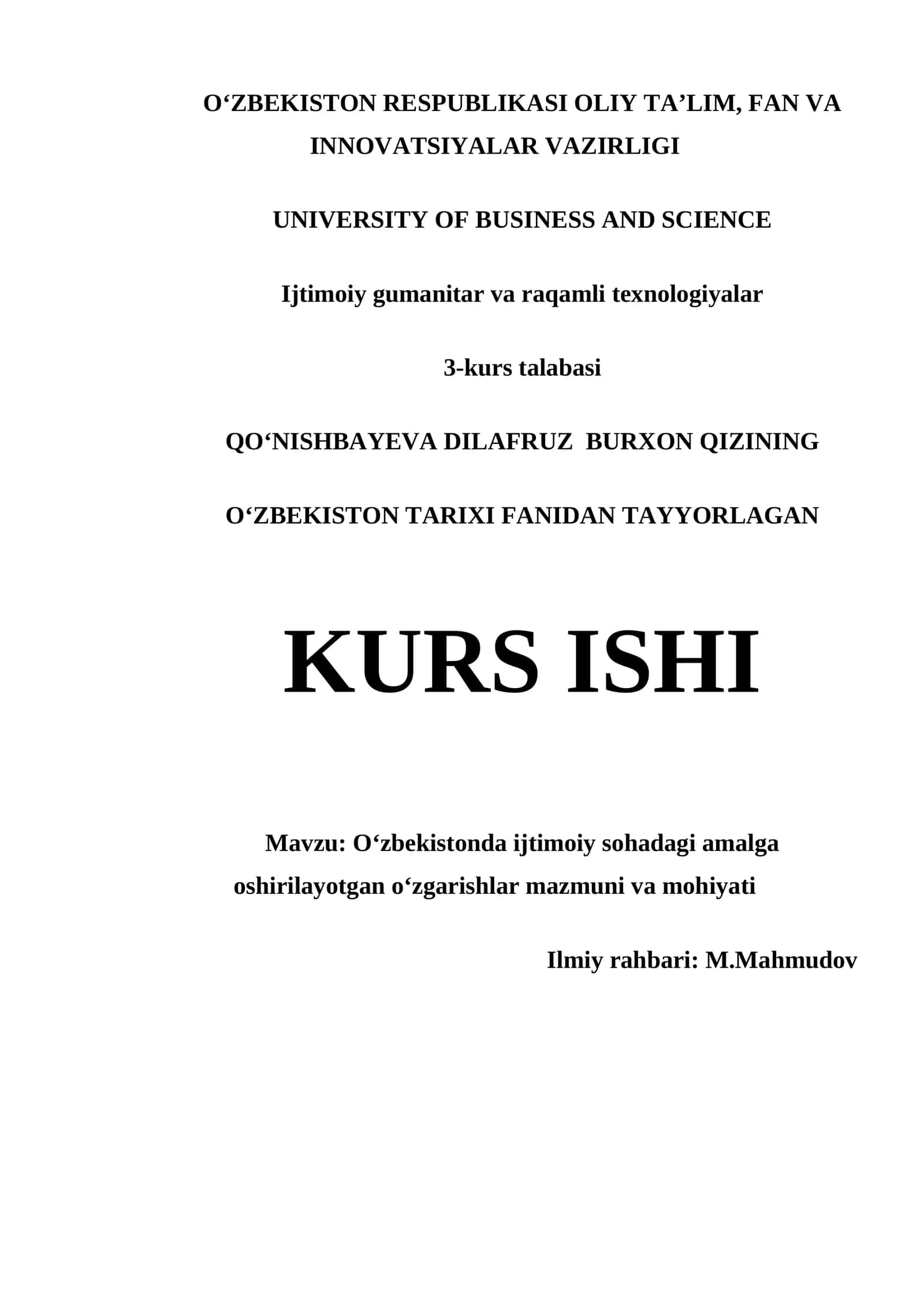 Oʻzbekistonda ijtimoiy sohadagi amalga oshirilayotgan oʻzgarishlar mazmuni va mohiyati 1