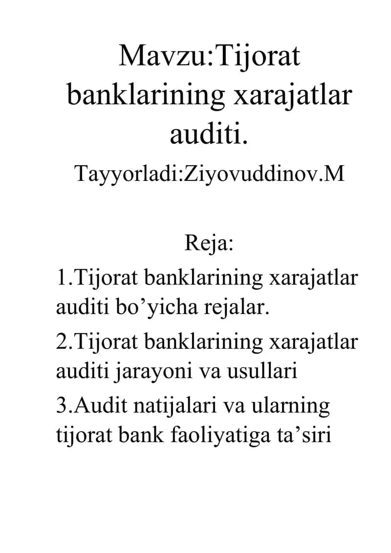 Tijorat banklarining xarajatlar auditi 1