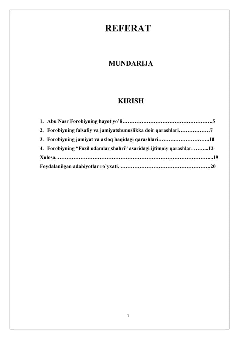 REFERAT, ABU NASR FAROBIYNINIG FALSAFIY QARASHLARI 1