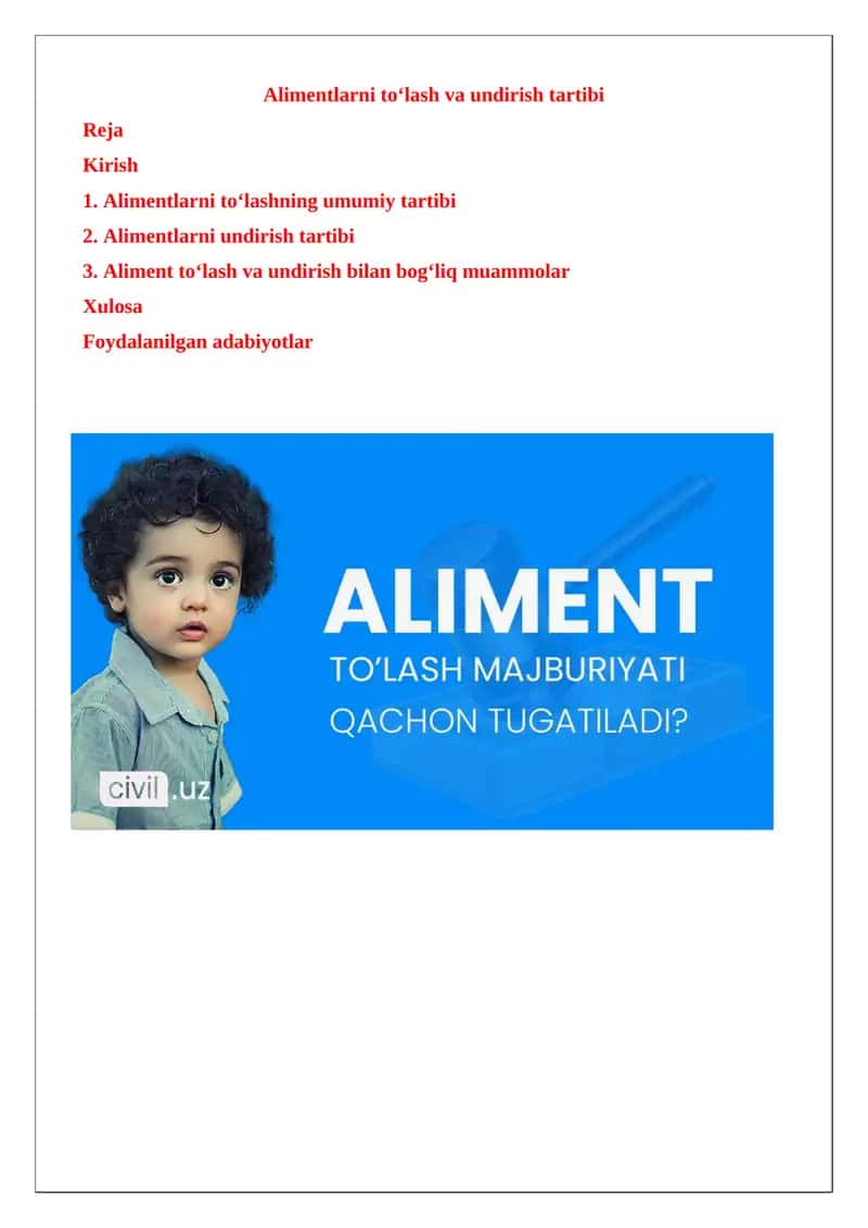 Alimentlarni to‘lash va undirish tartibi 1