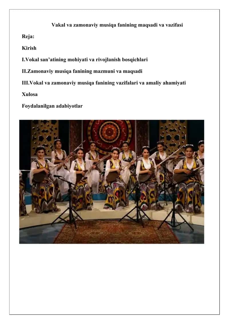 Vokal va zamonaviy musiqa fanining maqsadi va vazifasi 1