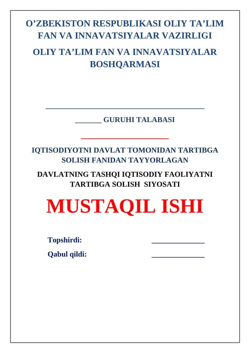 Davlatning tashqi iqtisodiy faoliyatni tartibga solish siyosati 1