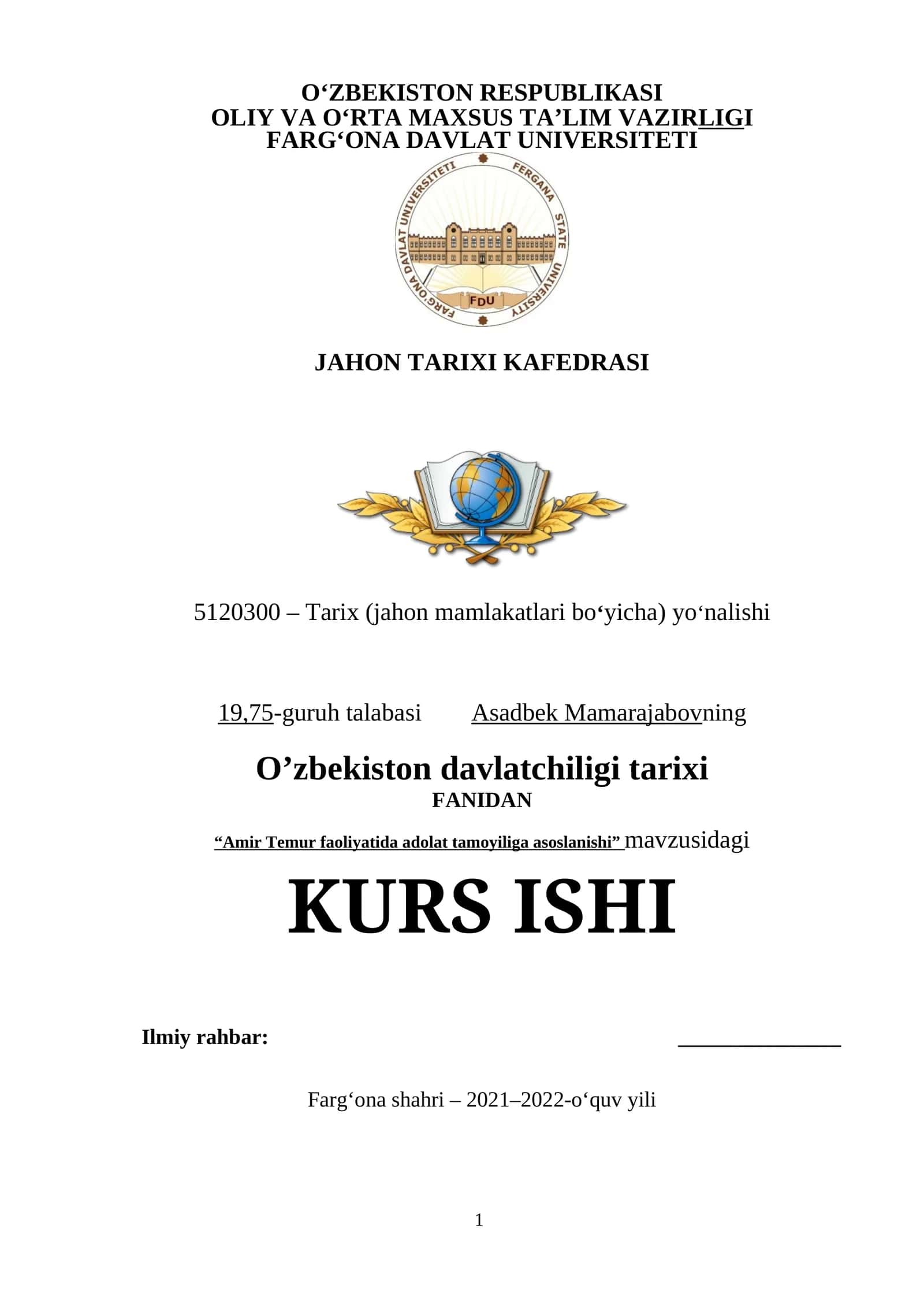 Amir Temur faoliyatida adolat tamoyiliga asoslanishi 1