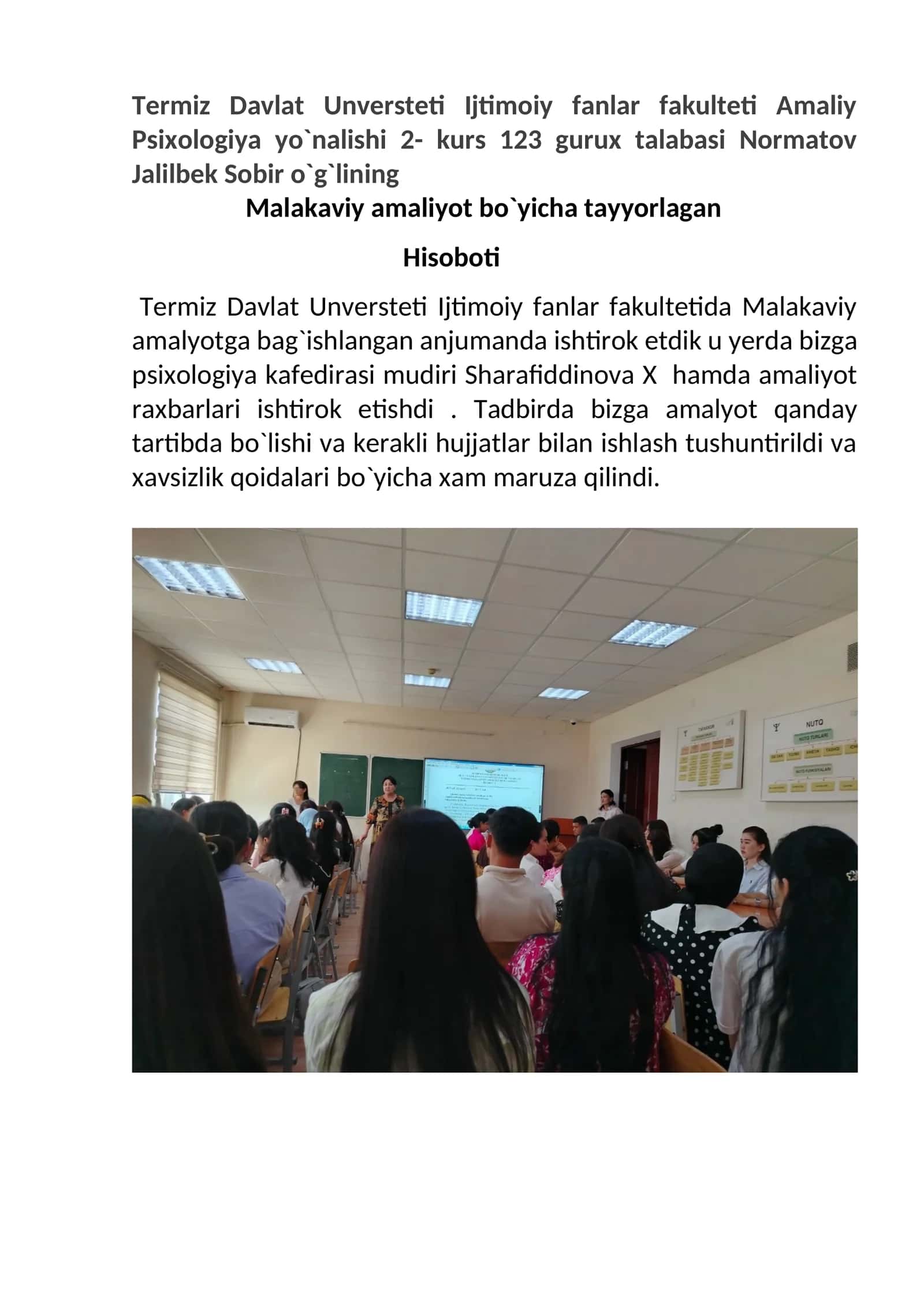 Amaliy Psixologiya yo`nalishi 2- kurs Hisoboti 1