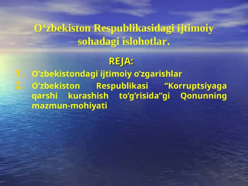 O‘zbekiston Respublikasidagi ijtimoiy sohadagi islohotlar 1