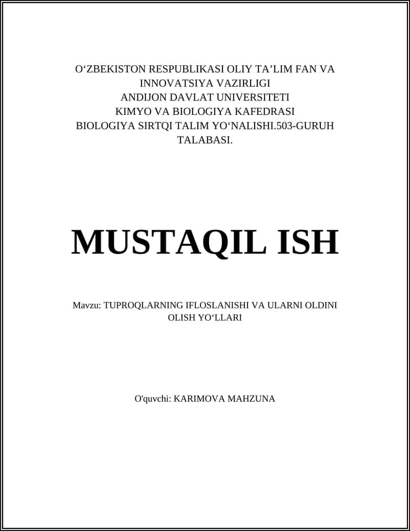 Tuproqlar Ifloslanishi va Ularni Oldini Olish 1