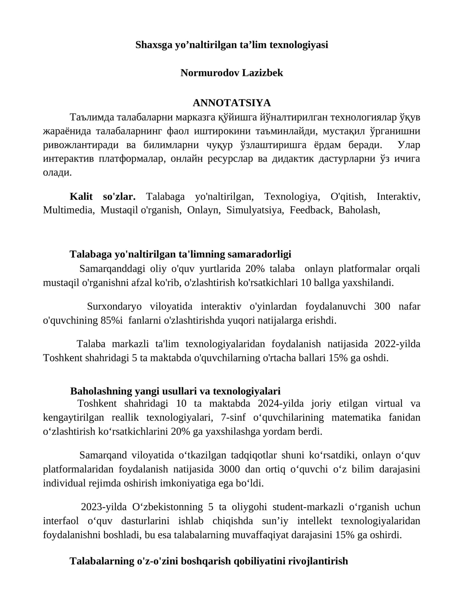 Shaxsga yo’naltirilgan ta’lim texnologiyasi 1