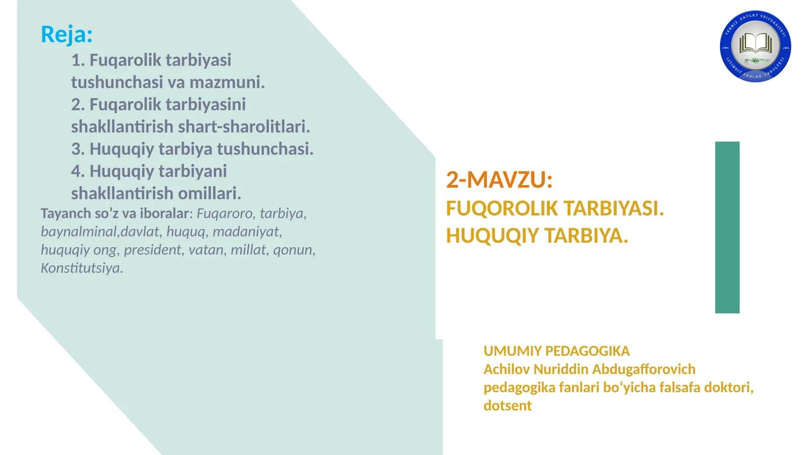 FUQOROLIK TARBIYASI. HUQUQIY TARBIYA 1