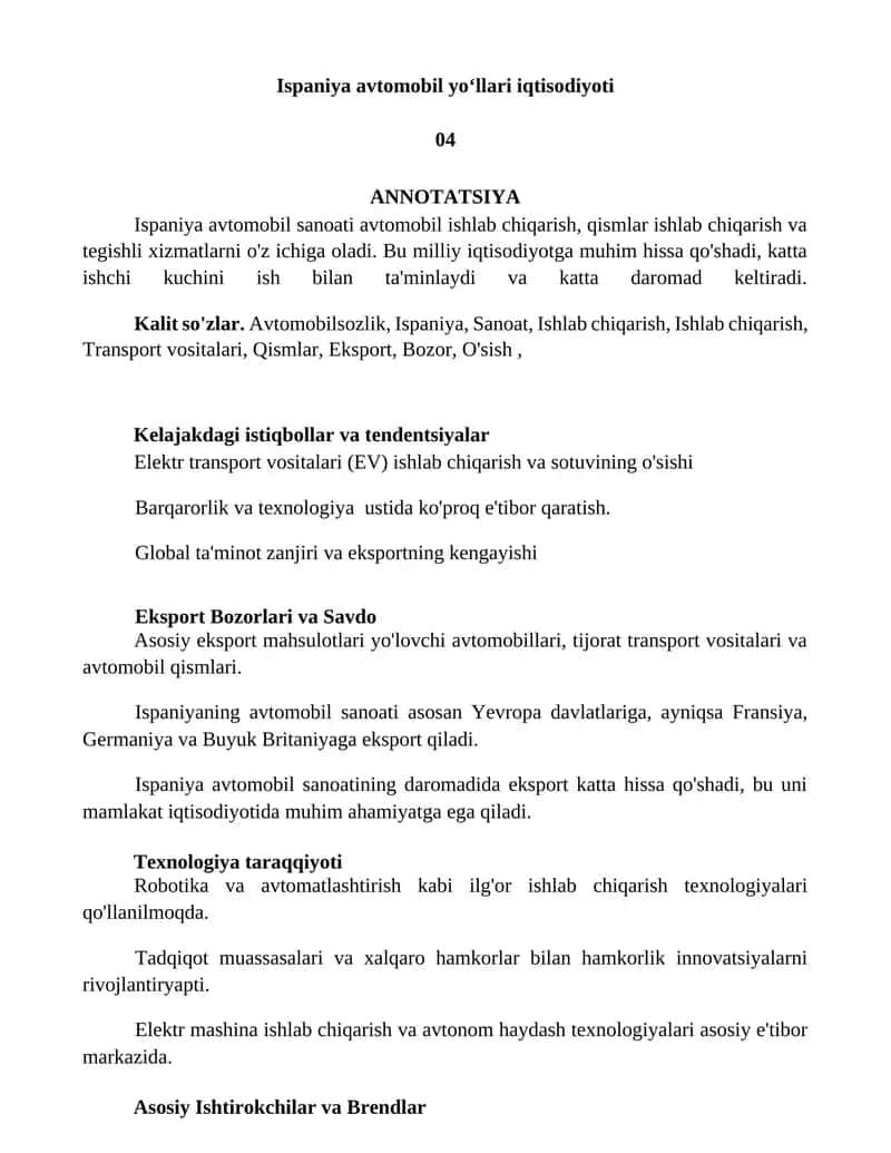 Ispaniya avtomobil yoʻllari iqtisodiyoti 1