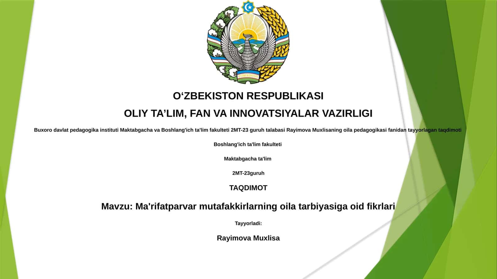Ma'rifatparvar mutafakkirlarning oila tarbiyasiga oid fikrlari 1