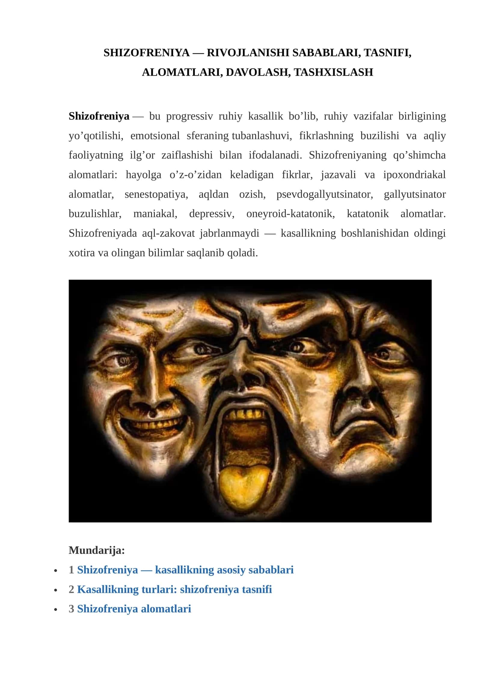 Shizofreniya — rivojlanishi sabablari, tasnifi, alomatlari, davolash, tashxislash 1