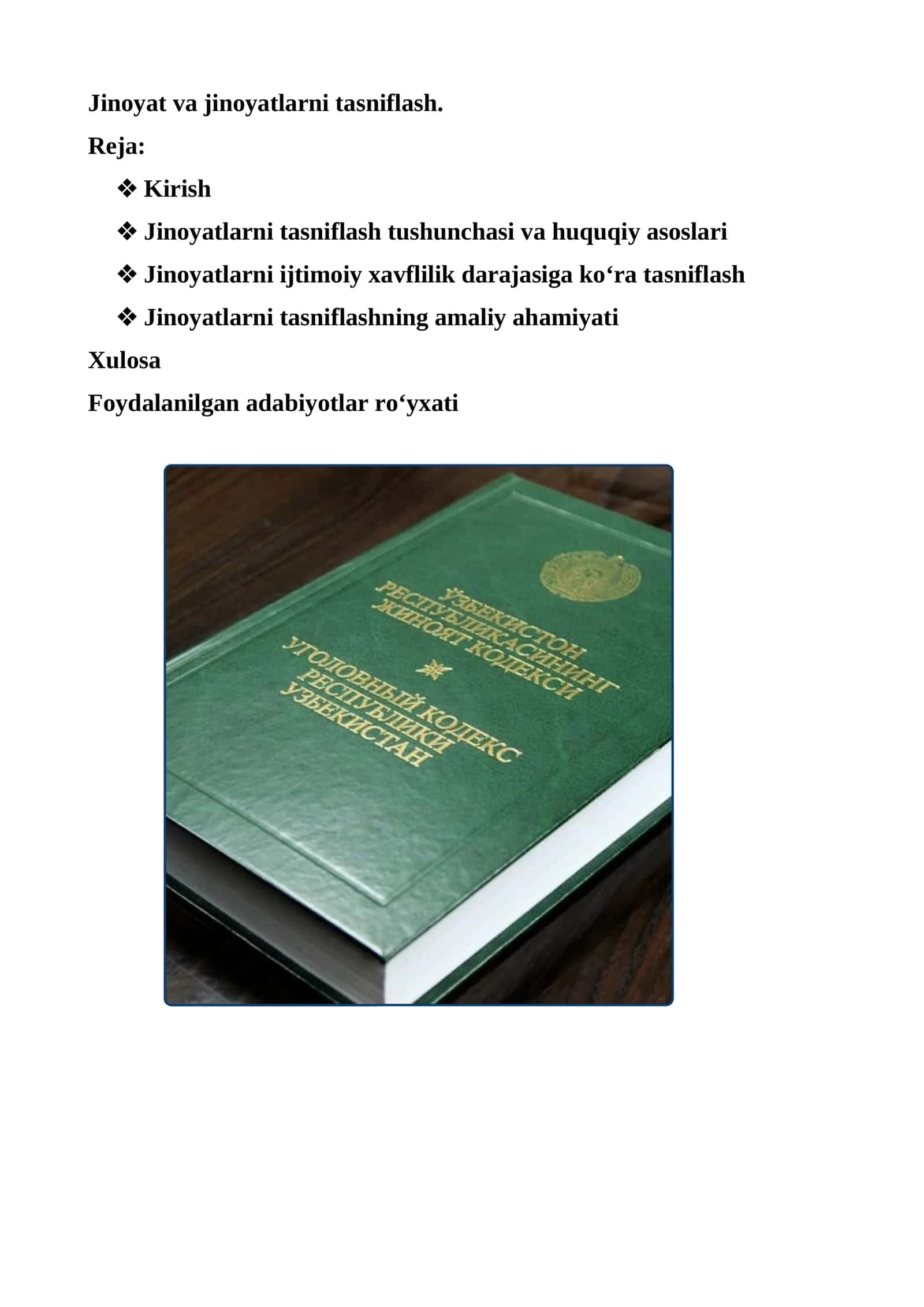 Jinoyat va jinoyatlarni tasniflash 1