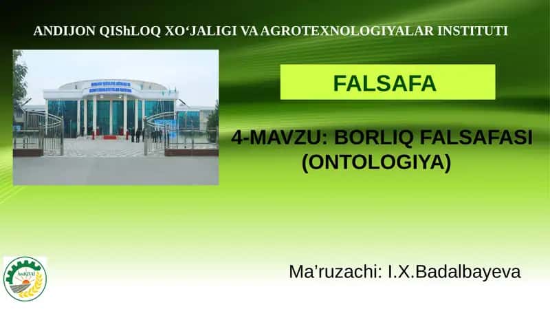 BORLIQ FALSAFASI (ONTOLOGIYA) 1