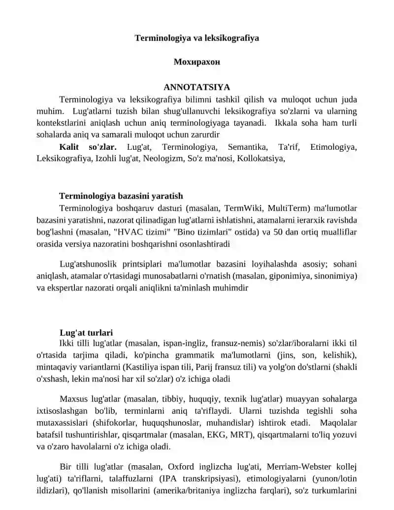 Terminologiya va leksikografiya
