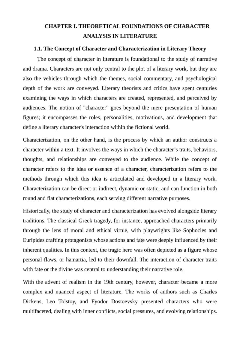 THEORETICAL FOUNDATIONS OF CHARACTER ANALYSIS IN LITERATURE 1