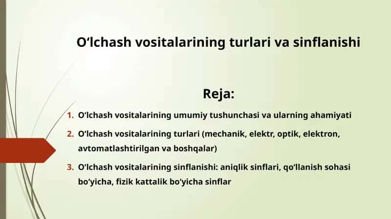 O‘lchash vositalarining turlari va sinflanishi 1