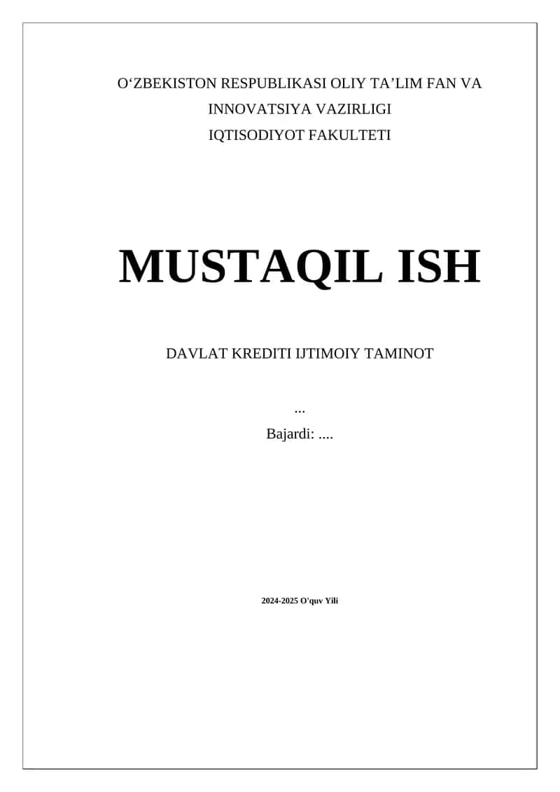 Davlat kreditlarining ijtimoiy yordamdagi asosiy konseptlari 1