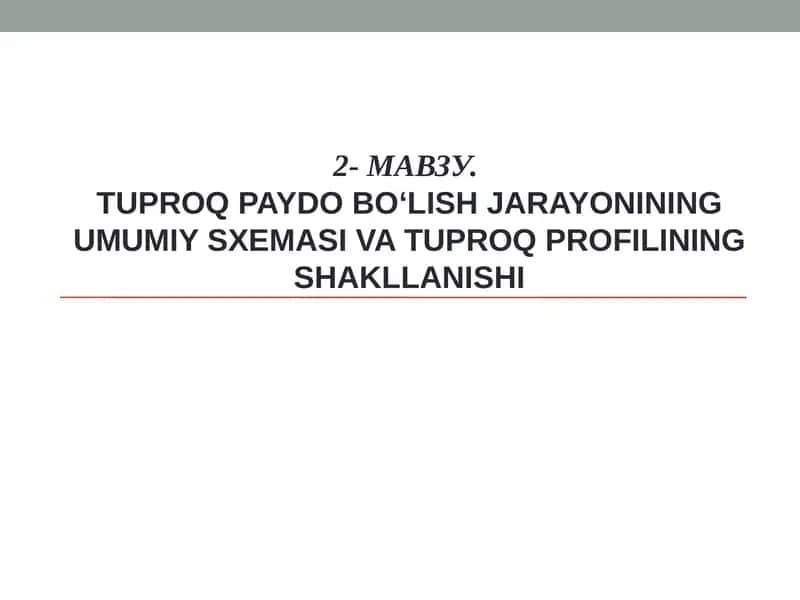 Tuproq paydo bo‘lish jarayonining umumiy sxemasi va tuproq profilining shakllanishi 1