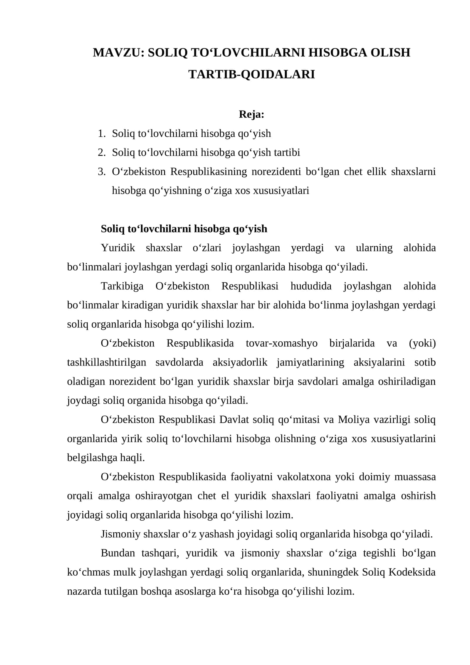 SOLIQ TO‘LOVCHILARNI HISOBGA OLISH TARTIB-QOIDALARI 1