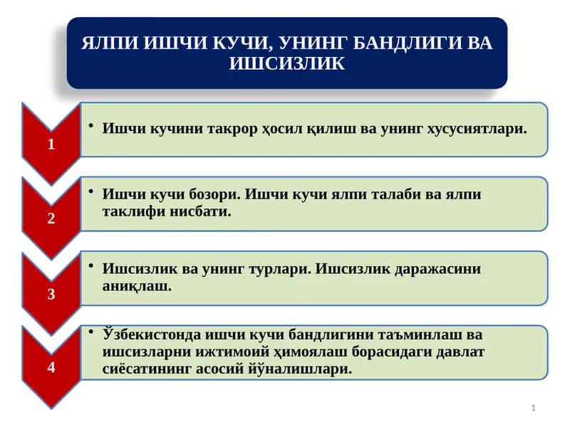 ЯЛПИ ИШЧИ КУЧИ, УНИНГ БАНДЛИГИ ВА ИШСИЗЛИК 1