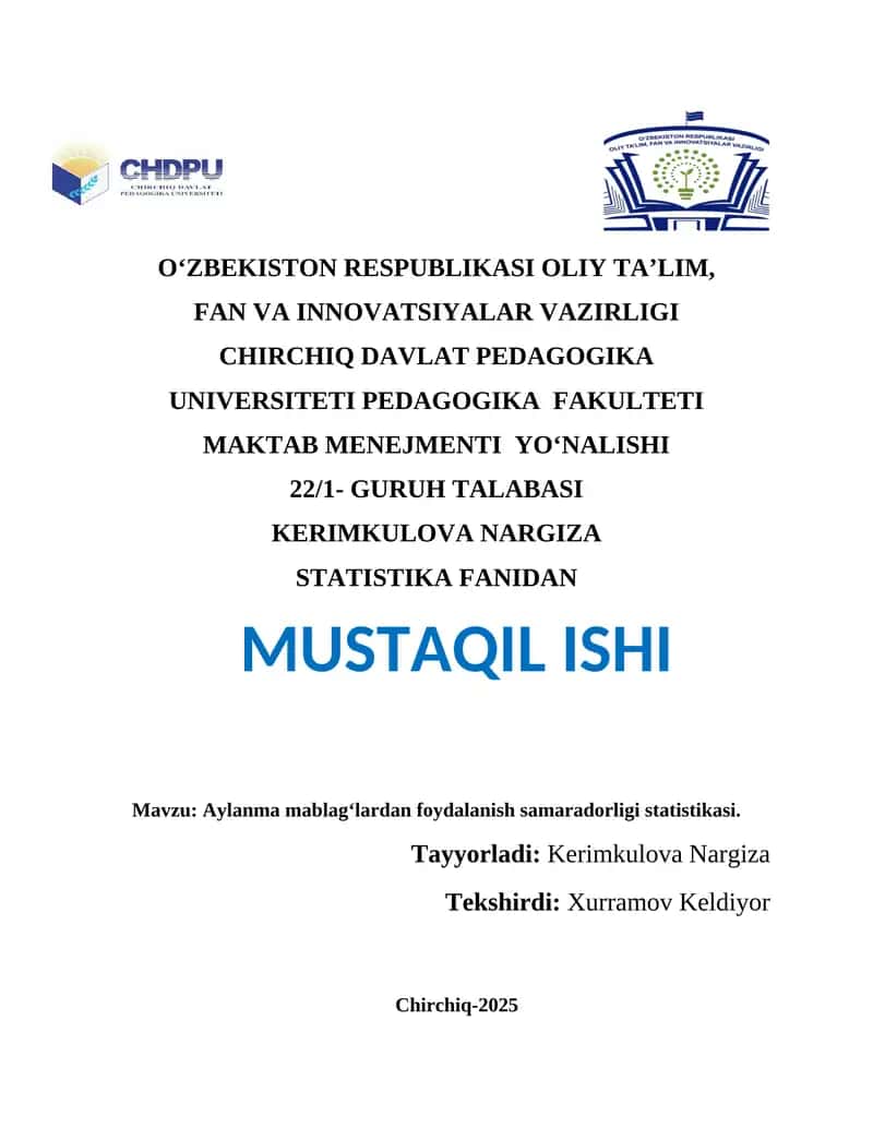 Aylanma mablagʻlardan foydalanish samaradorligi statistikasi 1