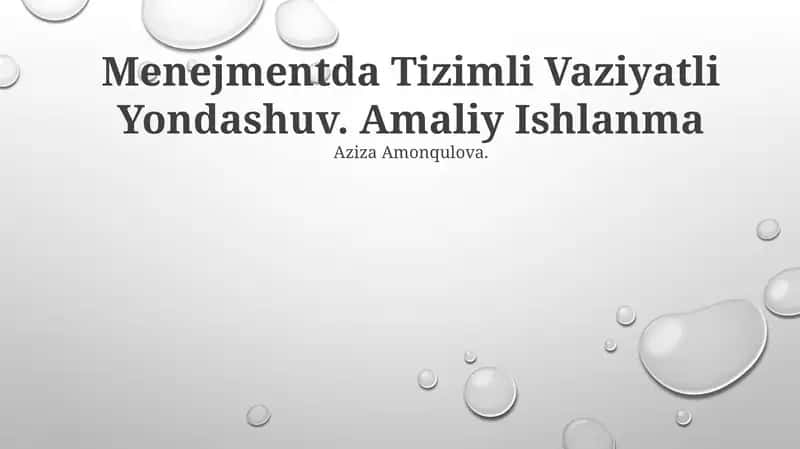 Menejmentda Tizimli Vaziyatli Yondashuv. Amaliy Ishlanma 1