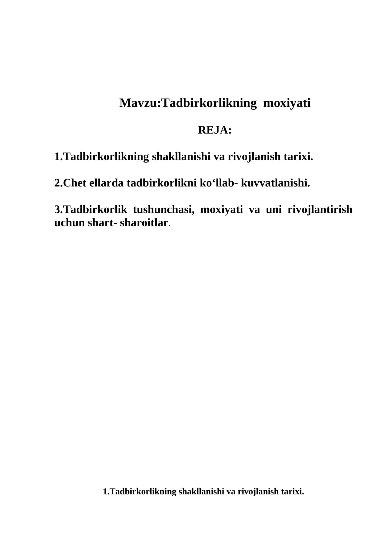Tadbirkorlikning mohiyati 1