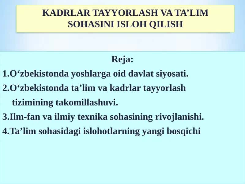 O‘zbekistonda yoshlarga oid davlat siyosati 1